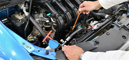 Mechanic controlling and repairing an engine