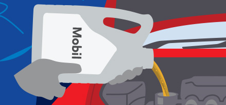 Vector drawing of a car getting filled up with Mobil oil